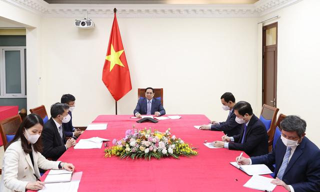 Thủ tướng Chính phủ Phạm Minh Chính đã điện đàm với ông Albert Bourla, Chủ tịch kiêm Giám đốc điều hành Tập đoàn Pfizer - Ảnh: VGP/Nhật Bắc. Thủ tướng Chính phủ Phạm Minh Chính đã điện đàm với ông Albert Bourla, Chủ tịch kiêm Giám đốc điều hành Tập đoàn Pfizer - Ảnh: VGP/Nhật Bắc.