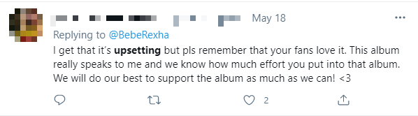 "Tôi hiểu rằng chuyện này thật thất vọng nhưng hãy nhớ rằng các fan yêu nó. Album này thực sự đã thấu hiểu tôi và chúng tôi biết rằng bạn đã nỗ lực thế nào. Chúng tôi sẽ cố gắng hết sức để ủng hộ album này nhiều nhất có thể!" "Tôi hiểu rằng chuyện này thật thất vọng nhưng hãy nhớ rằng các fan yêu nó. Album này thực sự đã thấu hiểu tôi và chúng tôi biết rằng bạn đã nỗ lực thế nào. Chúng tôi sẽ cố gắng hết sức để ủng hộ album này nhiều nhất có thể!"