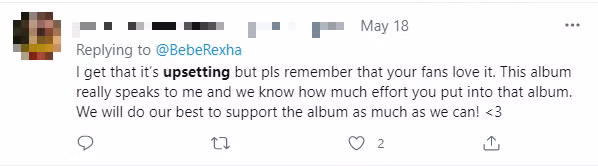 "Tôi hiểu rằng chuyện này thật thất vọng nhưng hãy nhớ rằng các fan yêu nó. Album này thực sự đã thấu hiểu tôi và chúng tôi biết rằng bạn đã nỗ lực thế nào. Chúng tôi sẽ cố gắng hết sức để ủng hộ album này nhiều nhất có thể!" "Tôi hiểu rằng chuyện này thật thất vọng nhưng hãy nhớ rằng các fan yêu nó. Album này thực sự đã thấu hiểu tôi và chúng tôi biết rằng bạn đã nỗ lực thế nào. Chúng tôi sẽ cố gắng hết sức để ủng hộ album này nhiều nhất có thể!"