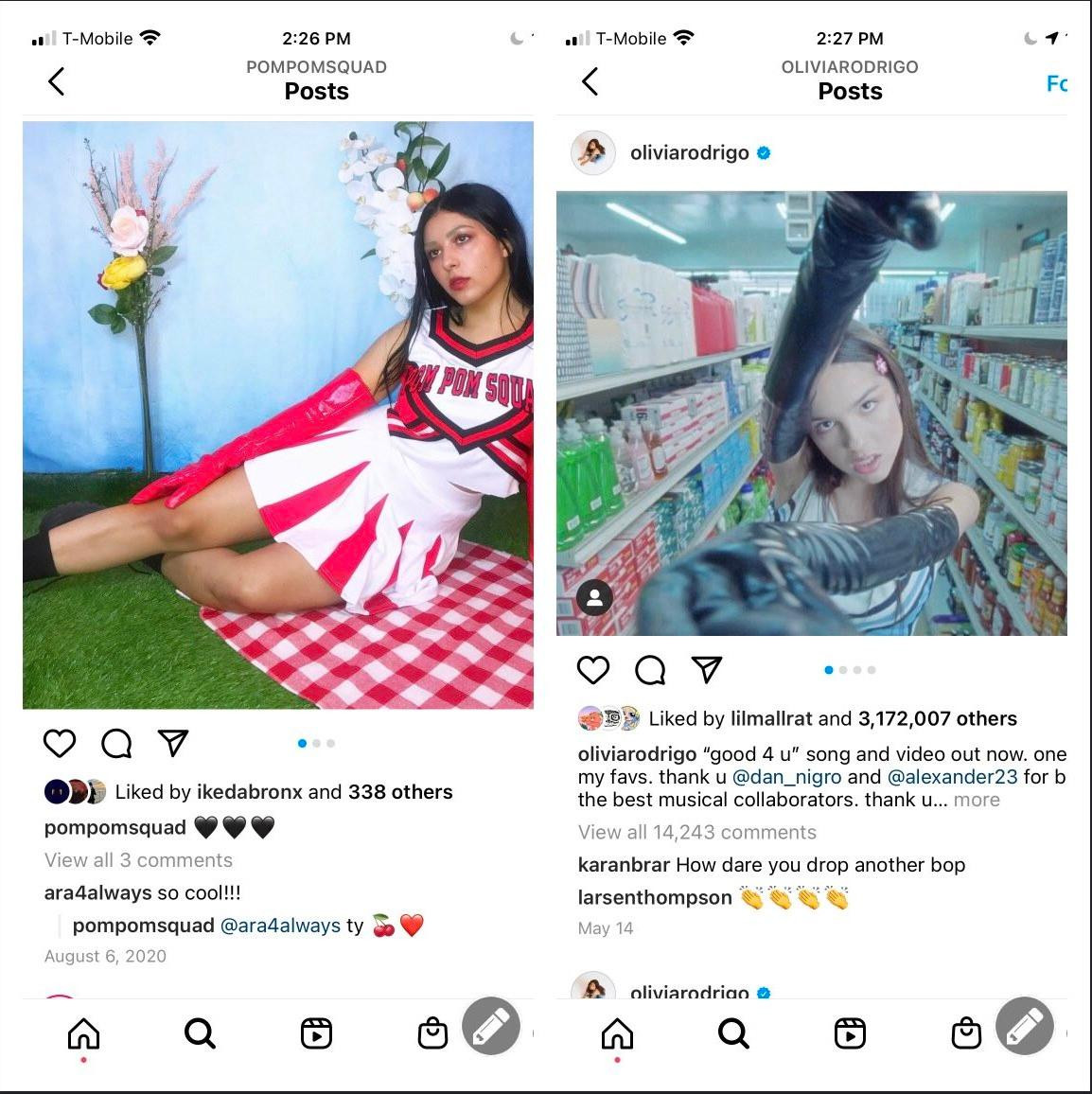 Trang phục quen thuộc của hoạt náo viên được cả hai lựa chọn. Tuy nhiên phần bao tay da, điểm sáng tạo của Pom Pom Squad lại được Olivia "vô tình" sử dụng. (Ảnh: Twitter) Trang phục quen thuộc của hoạt náo viên được cả hai lựa chọn. Tuy nhiên phần bao tay da, điểm sáng tạo của Pom Pom Squad lại được Olivia "vô tình" sử dụng. (Ảnh: Twitter)