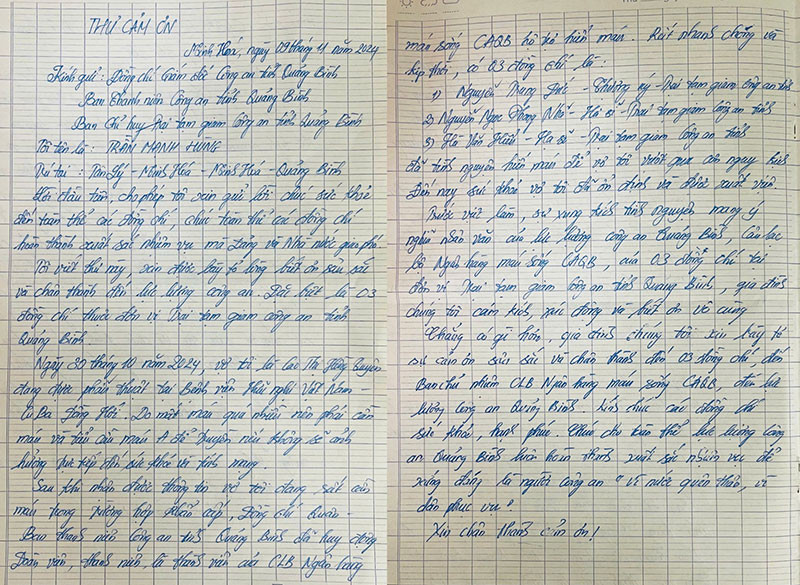 Thư cảm ơn của anh Trần Mạnh Hùng.