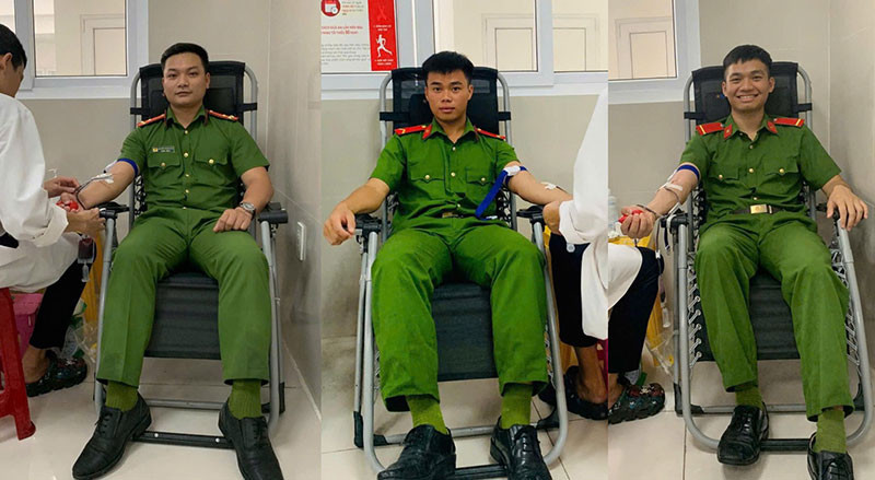 3 chiến sỹ Công an đã kịp thời hiến máu cứu sống sản phụ.