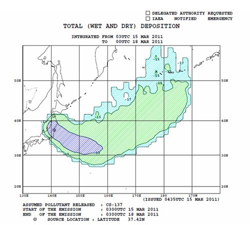 Kết quả tính toán hướng phát tán chất phóng xạ của Cơ quan Khí tượng Nhật Bản. Ảnh: Bộ KH&CN . Kết quả tính toán hướng phát tán chất phóng xạ của Cơ quan Khí tượng Nhật Bản. Ảnh: Bộ KH&CN