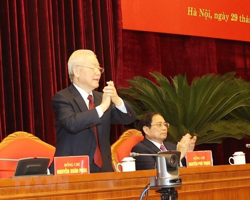 Tổng Bí thư Nguyễn Phú Trọng cùng các lãnh đạo Đảng và Nhà nước chủ trì hội nghị. (Ảnh: Trí Dũng/TTXVN) Tổng Bí thư Nguyễn Phú Trọng cùng các lãnh đạo Đảng và Nhà nước chủ trì hội nghị. (Ảnh: Trí Dũng/TTXVN)