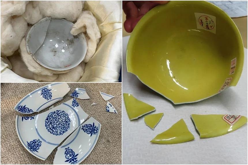 Các cổ vật bị vỡ. Ảnh: Straits Times