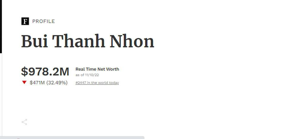 Ông Bùi Thành Nhơn ra khỏi danh sách tỷ phú USD của Forbes. (Nguồn: Forbes) Ông Bùi Thành Nhơn ra khỏi danh sách tỷ phú USD của Forbes. (Nguồn: Forbes)