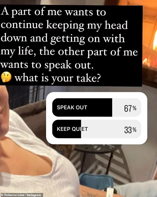 Rebecca khảo sát ý kiến cư dân mạng về việc lên tiếng hay im lặng sau khi bị cáo buộc nói dối chuyện ngoại tình với Beckham. Ảnh: IG. Rebecca khảo sát ý kiến cư dân mạng về việc lên tiếng hay im lặng sau khi bị cáo buộc nói dối chuyện ngoại tình với Beckham. Ảnh: IG.