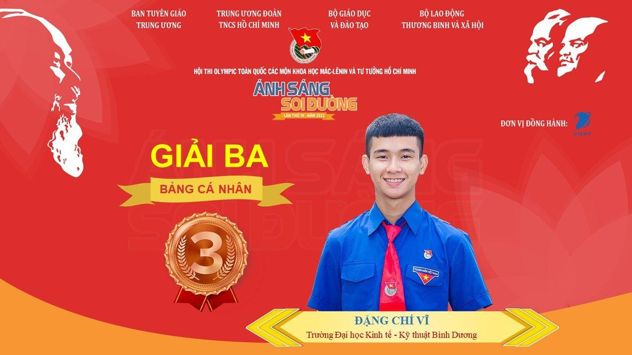 Đặng Chí Vĩ, khoa Kế toán – Tài chính – Ngân hàng (ĐH kinh tế - Kỹ thuật Bình Dương) đạt giải Ba. Đặng Chí Vĩ, khoa Kế toán – Tài chính – Ngân hàng (ĐH kinh tế - Kỹ thuật Bình Dương) đạt giải Ba.