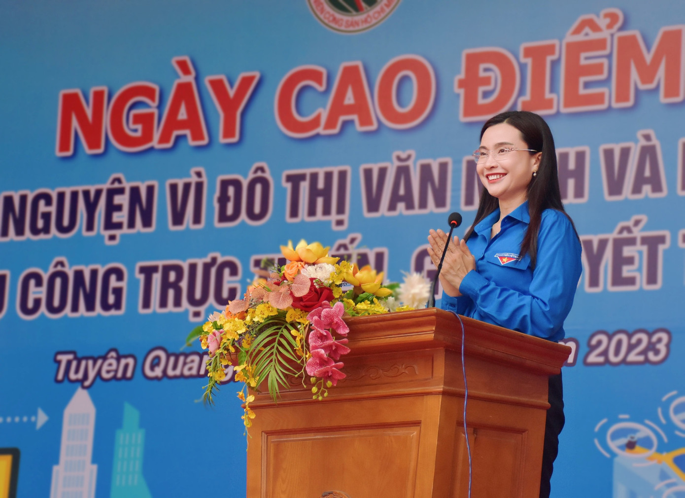 Chị Nguyễn Phạm Duy Trang, Bí thư T.Ư Đoàn, Chủ tịch Hội đồng Đội T.Ư dự và phát biểu chỉ đạo tại chương trình. Chị Nguyễn Phạm Duy Trang, Bí thư T.Ư Đoàn, Chủ tịch Hội đồng Đội T.Ư dự và phát biểu chỉ đạo tại chương trình.