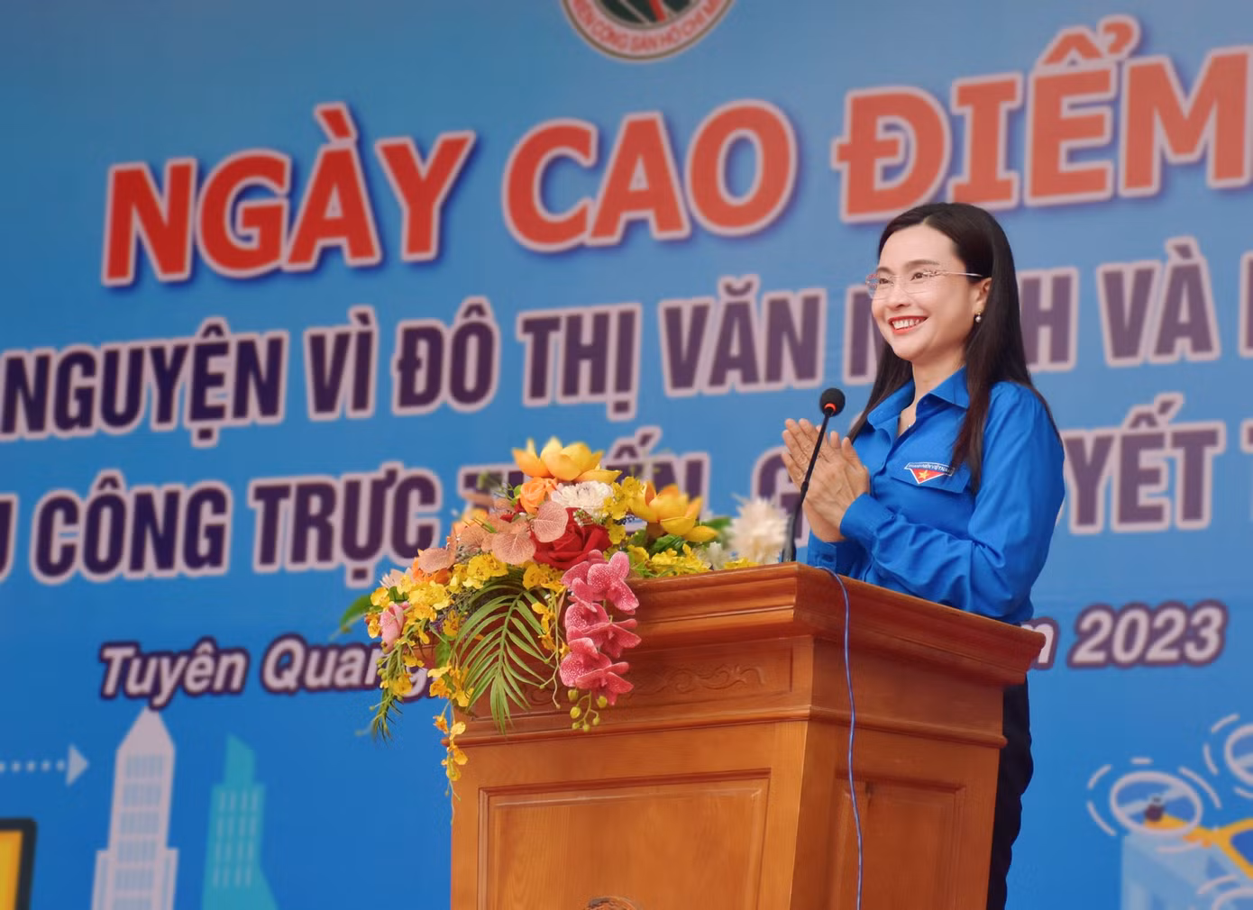 Chị Nguyễn Phạm Duy Trang, Bí thư T.Ư Đoàn, Chủ tịch Hội đồng Đội T.Ư dự và phát biểu chỉ đạo tại chương trình.