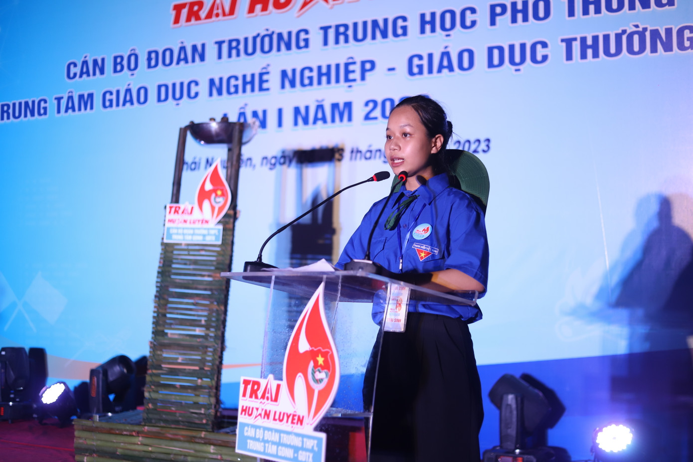 Đại diện trại sinh phát biểu thể hiện quyết tâm nghiêm túc tham gia Trại huấn luyện đạt hiệu quả cao nhất