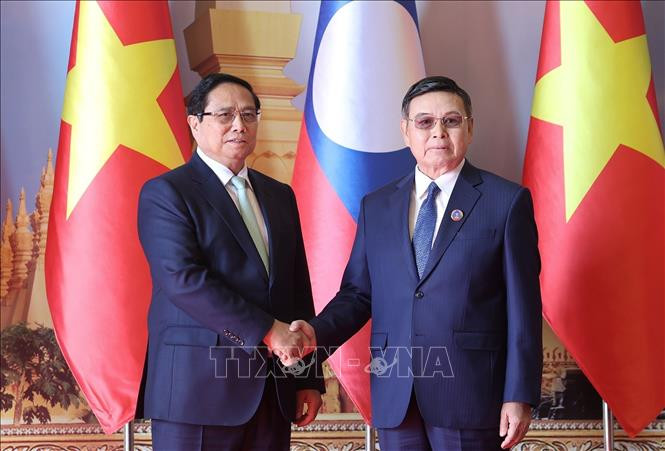 Thủ tướng Phạm Minh Chính hội kiến Chủ tịch Quốc hội Lào Saysomphone Phomvihane. Ảnh: Dương Giang/TTXVN. Thủ tướng Phạm Minh Chính hội kiến Chủ tịch Quốc hội Lào Saysomphone Phomvihane. Ảnh: Dương Giang/TTXVN.
