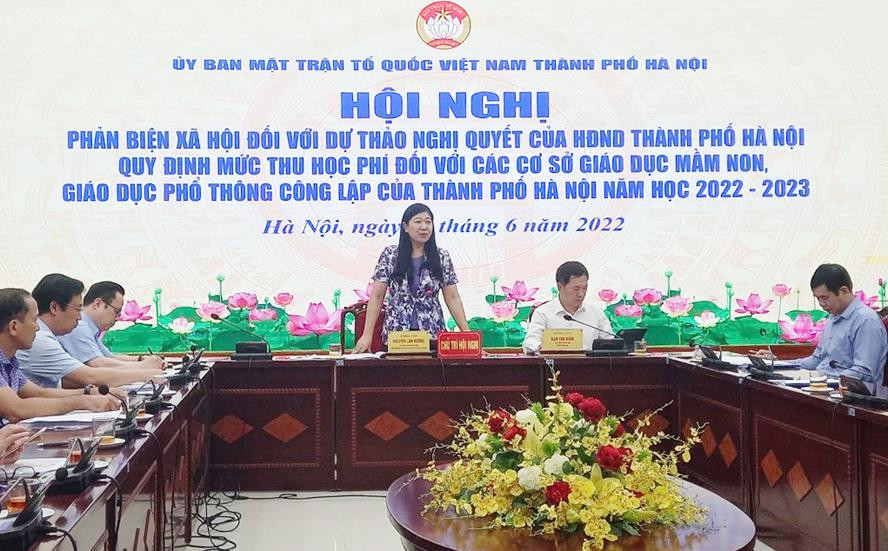 Chủ tịch Uỷ ban MTTQ Việt Nam thành phố Hà Nội Nguyễn Lan Hương phát biểu kết luận hội nghị. Ảnh: PV Chủ tịch Uỷ ban MTTQ Việt Nam thành phố Hà Nội Nguyễn Lan Hương phát biểu kết luận hội nghị. Ảnh: PV