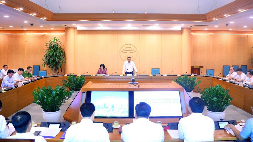 Chủ tịch UBND thành phố Hà Nội Trần Sỹ Thanh phát biểu tại buổi làm việc. Ảnh: PV Chủ tịch UBND thành phố Hà Nội Trần Sỹ Thanh phát biểu tại buổi làm việc. Ảnh: PV