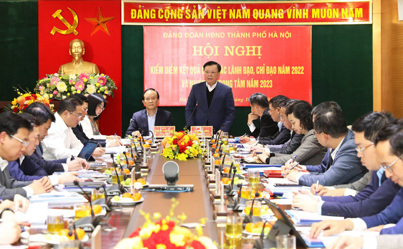 Bí thư Thành uỷ Hà Nội Đinh Tiến Dũng phát biểu tại hội nghị. Ảnh: PV