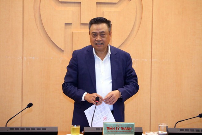 Chủ tịch UBND thành phố Hà Nội Trần Sỹ Thanh phát biểu tại cuộc làm việc. Ảnh: PV Chủ tịch UBND thành phố Hà Nội Trần Sỹ Thanh phát biểu tại cuộc làm việc. Ảnh: PV