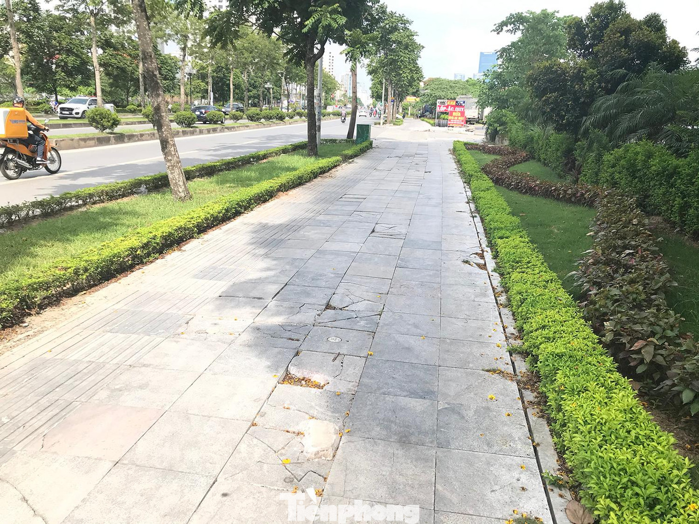 Toàn bộ tuyến phố Trịnh Văn Bô được đầu tư đồng bộ hệ thống vỉa hè, tiểu cảnh, lát đá. Ảnh: Trường Phong