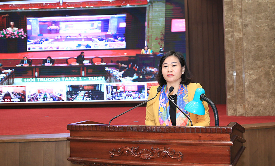 Phó Bí thư Thường trực Thành uỷ Hà Nội Nguyễn Thị Tuyến phát biểu tại hội nghị. Ảnh: PV Phó Bí thư Thường trực Thành uỷ Hà Nội Nguyễn Thị Tuyến phát biểu tại hội nghị. Ảnh: PV
