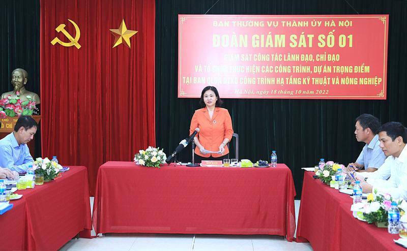 Phó Bí thư Thường trực Thành uỷ Hà Nội Nguyễn Thị Tuyến phát biểu tại buổi làm việc