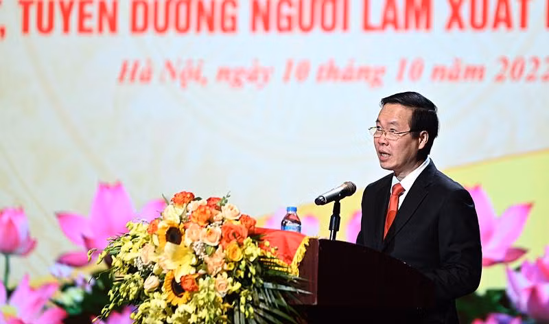 Thường trực Ban Bí thư Võ Văn Thưởng phát biểu tại lễ kỷ niệm. Ảnh: PV Thường trực Ban Bí thư Võ Văn Thưởng phát biểu tại lễ kỷ niệm. Ảnh: PV
