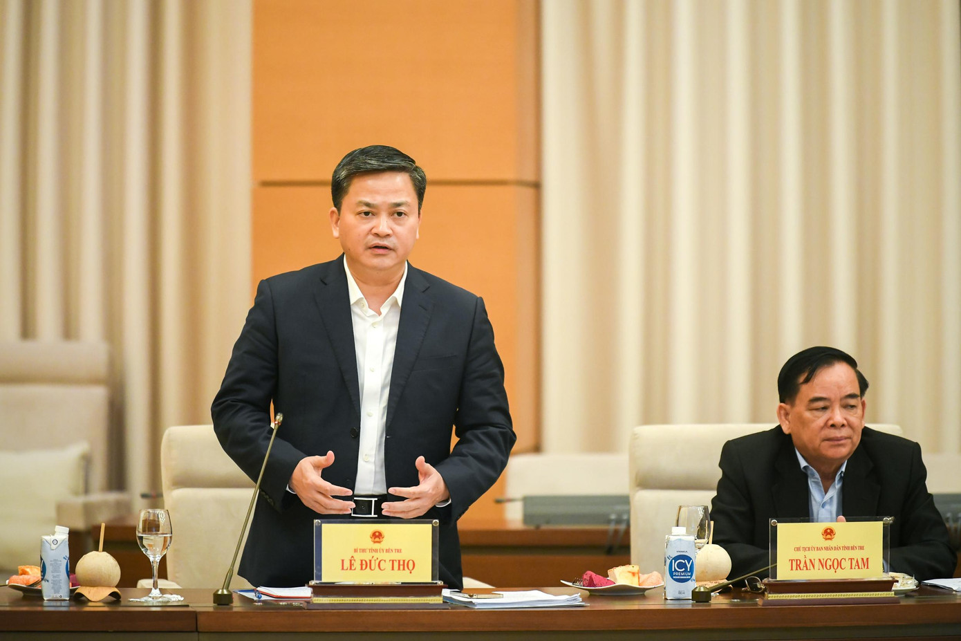 Bí thư Tỉnh uỷ Bến Tre Lê Đức Thọ phát biểu tại buổi làm việc. Ảnh: Quochoi.vn