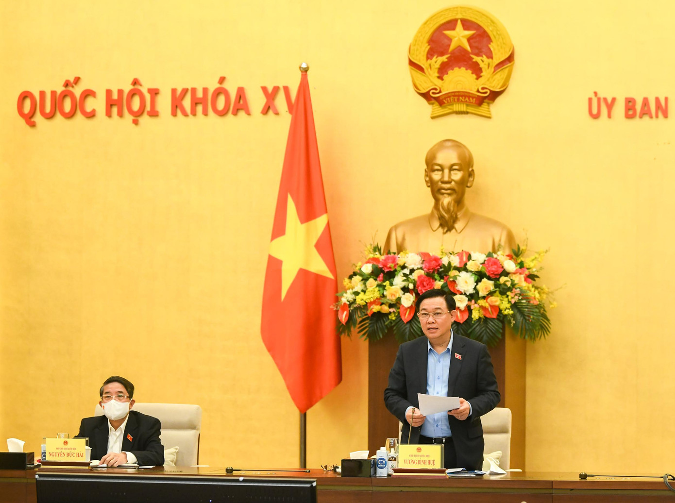 Chủ tịch Quốc hội Vương Đình Huệ phát biểu tại buổi làm việc. Ảnh: Quochoi.vn