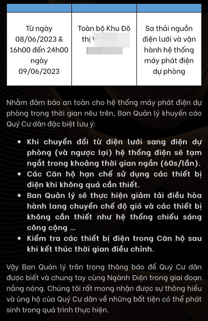 Chị Tâm được khuyến cáo nên sử dụng tiết kiệm nguồn điện từ máy phát (Ảnh: NVCC).
