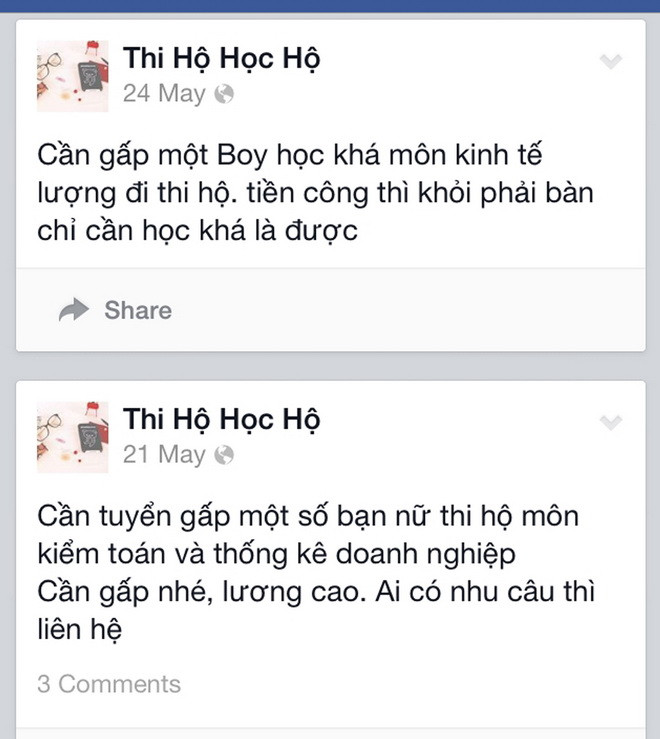 Quảng cáo học hộ, thi hộ trên mạng