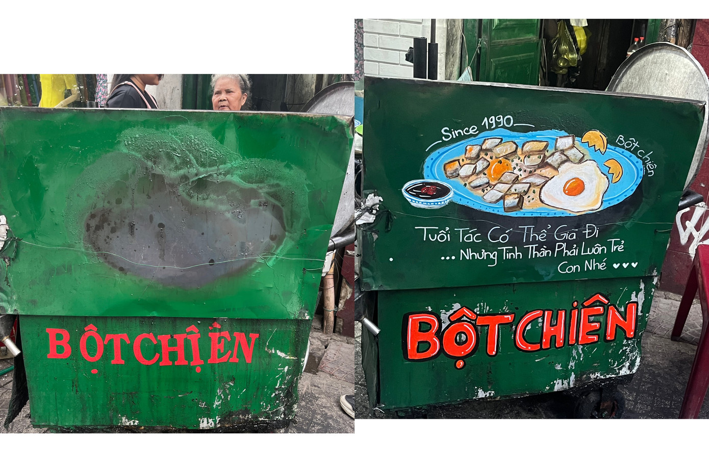 Xe bột chiên trước và sau khi được “thay áo mới”. (Ảnh: NVCC)