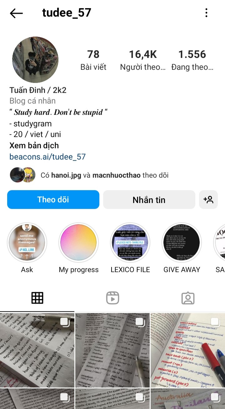 Tài khoản cá nhân trên Instagram của Tuấn thu hút hàng chục nghìn lượt theo dõi. Tài khoản cá nhân trên Instagram của Tuấn thu hút hàng chục nghìn lượt theo dõi.