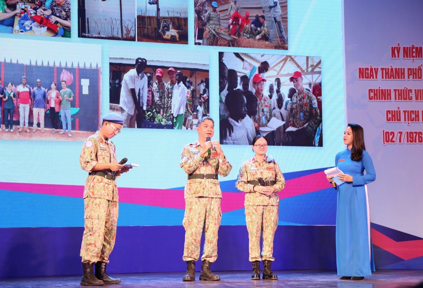 Trung tá Trịnh Mỹ Hòa (thứ hai, từ trái sáng) chia sẻ tại chương trình.