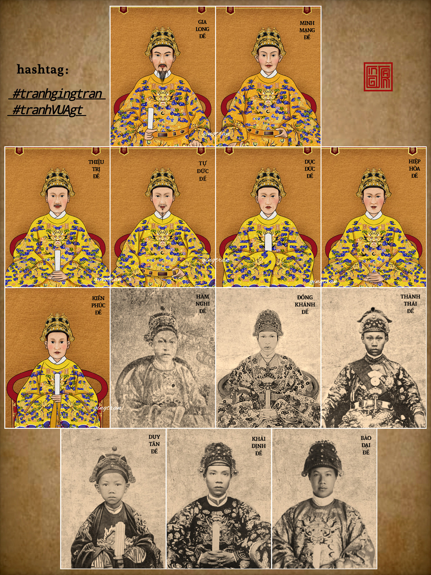 Ảnh phục dựng 13 vị vua triều Nguyễn của Ging Tran. (Ảnh: NVCC) Ảnh phục dựng 13 vị vua triều Nguyễn của Ging Tran. (Ảnh: NVCC)