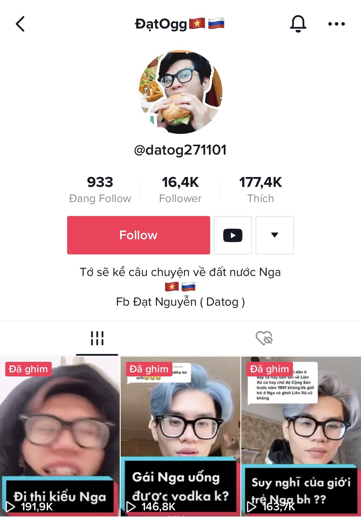 Trang mạng xã hội TikTok của Đạt nhận được nhiều sự quan tâm, nhất là các bạn có mong muốn tìm hiểu về đất nước Nga xinh đẹp.