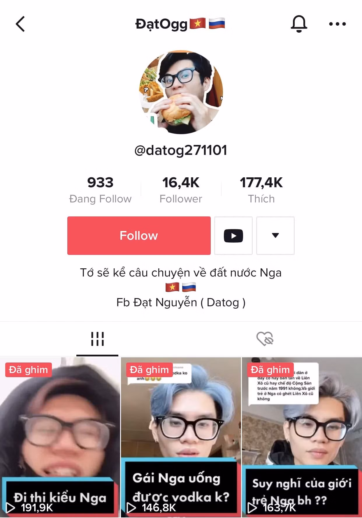 Trang mạng xã hội TikTok của Đạt nhận được nhiều sự quan tâm, nhất là các bạn có mong muốn tìm hiểu về đất nước Nga xinh đẹp.