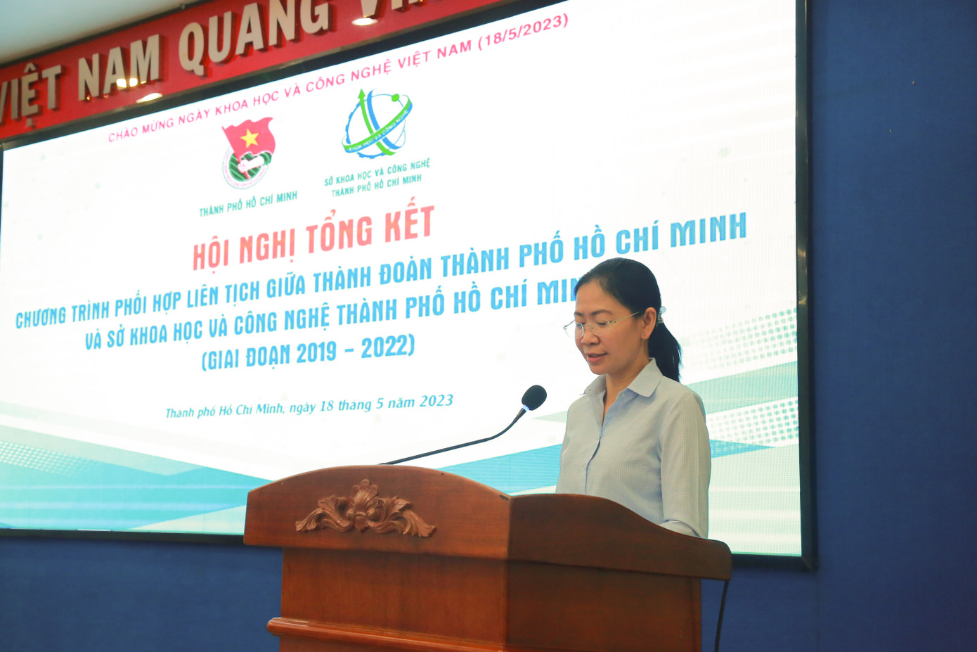 Chị Phan Thị Thanh Phương - Bí thư Thành Đoàn TP. HCM phát biểu tại Hội nghị.