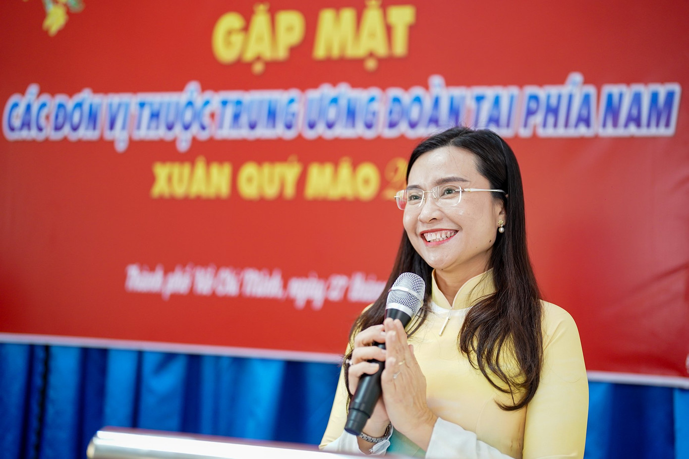 Bí thư T.Ư Đoàn Nguyễn Phạm Duy Trang phát biểu tại buổi gặp gỡ. (Ảnh: Phạm Nguyễn) Bí thư T.Ư Đoàn Nguyễn Phạm Duy Trang phát biểu tại buổi gặp gỡ. (Ảnh: Phạm Nguyễn)
