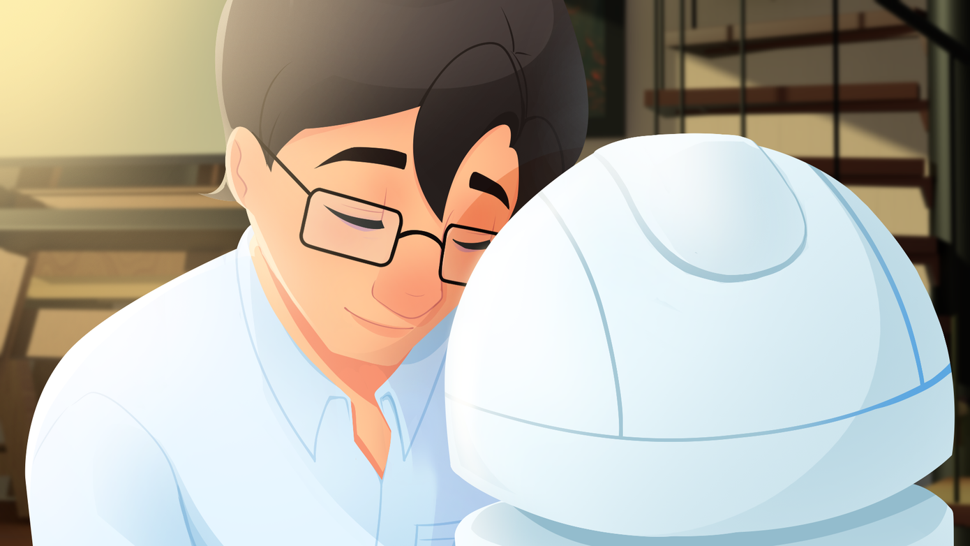 Chú robot đã giúp nhân vật An cởi bỏ khúc mắc và tiếp tục theo đuổi công việc họa sĩ. (Ảnh: NVCC)