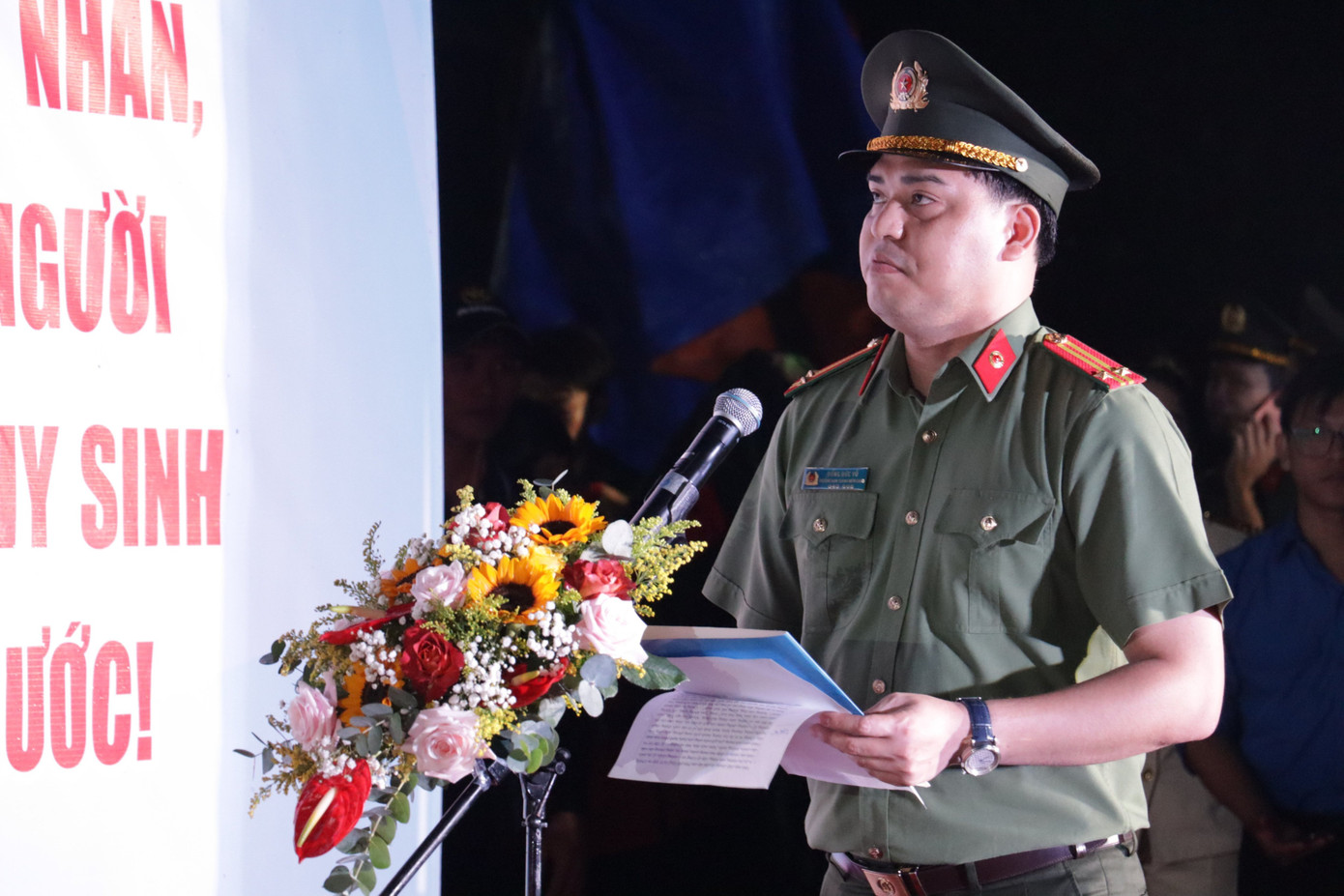 Trung tá Đồng Đức Vũ – Trưởng Thanh niên Công an nhân dân phát biểu tại chương trình.