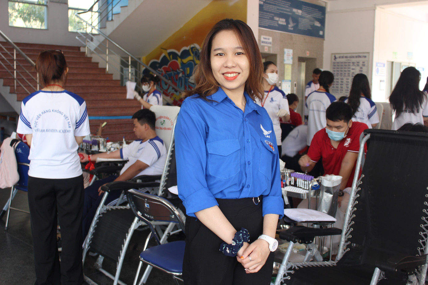 Cô Nguyễn Thanh Hảo trong ngày hội hiến máu.