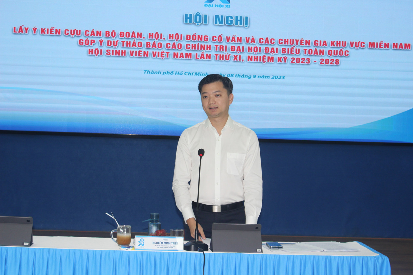 Anh Nguyễn Minh Triết – Bí thư T.Ư Đoàn, Chủ tịch Hội Sinh viên Việt Nam phát biểu kết luận tại hội nghị.