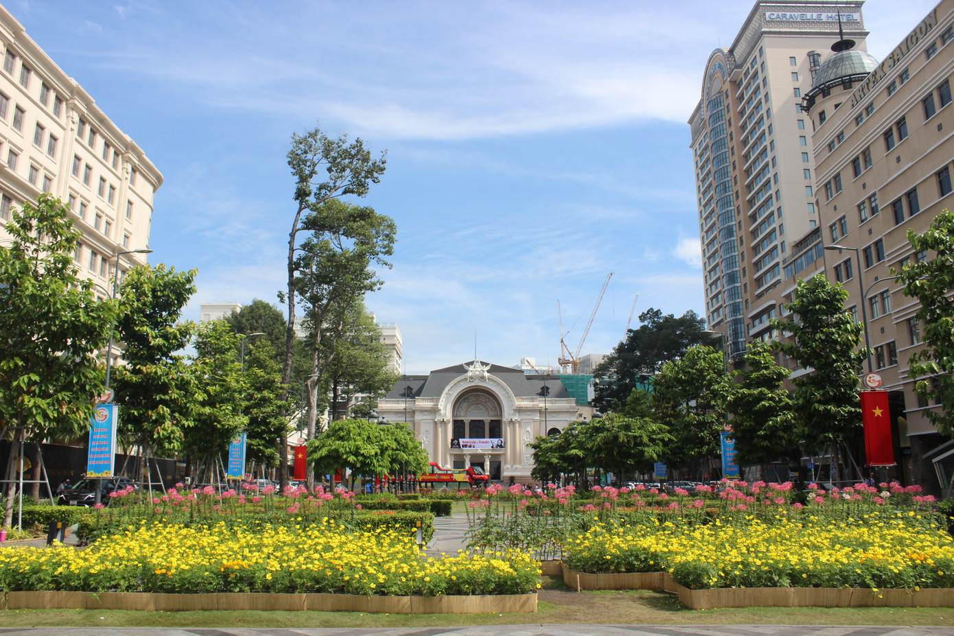 Khu vực công viên trước Nhà hát TP. HCM cũng rực rỡ sắc hoa.