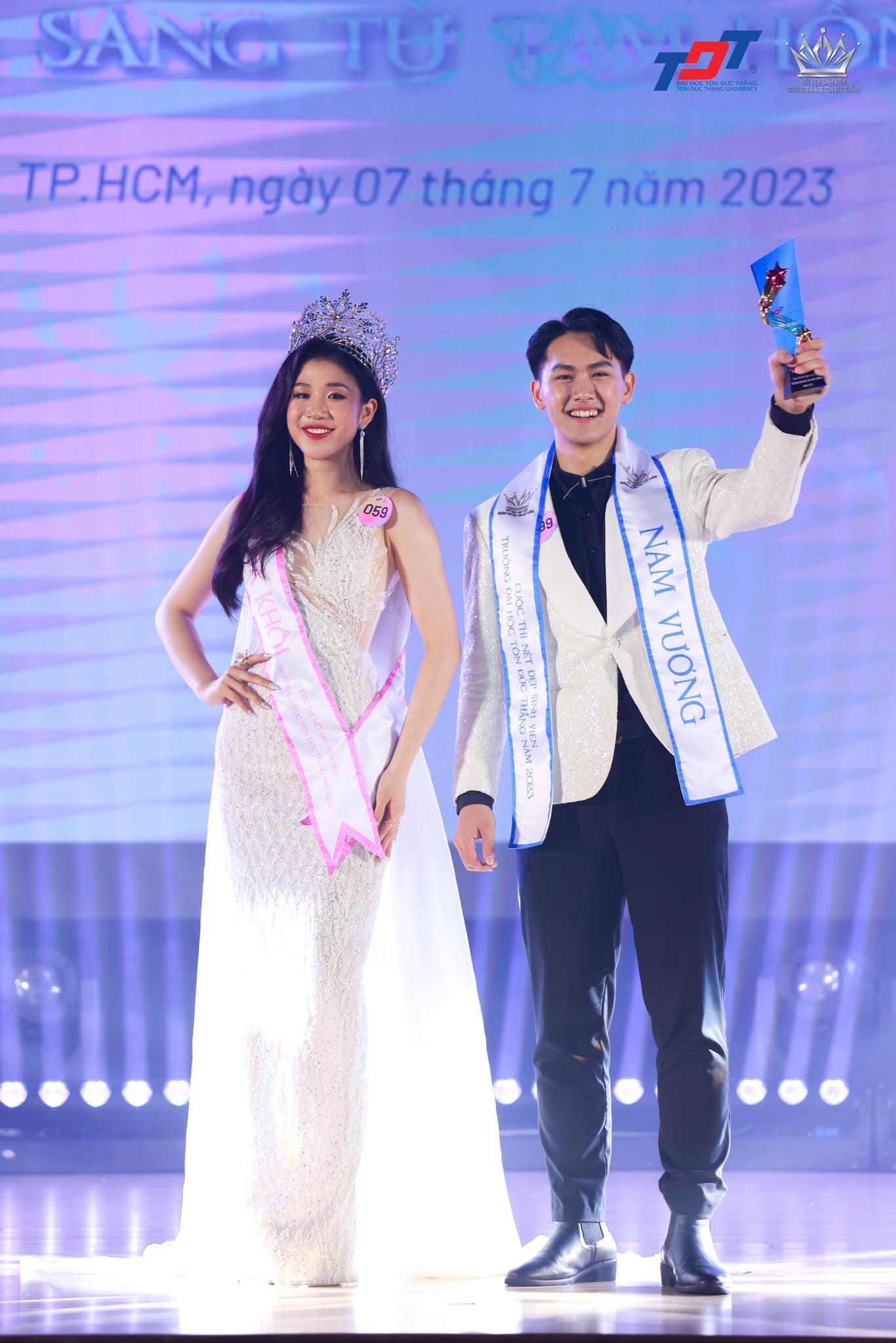 Nam vương Trần Bá Tân cùng Hoa khôi Trần Thị Kiều Anh của cuộc thi năm nay. (Ảnh: BTC)