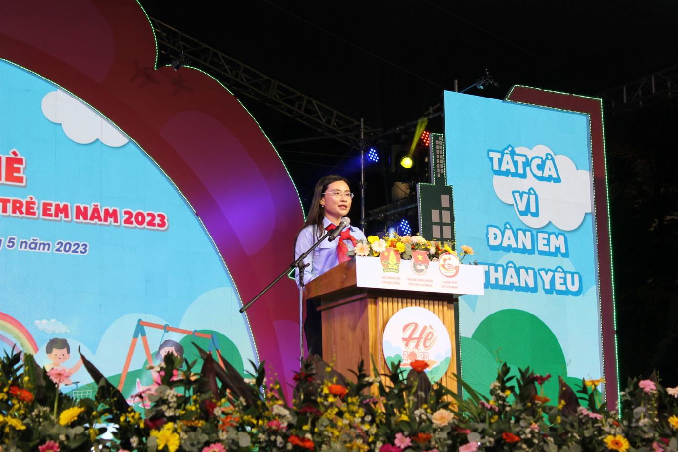 Bí thư T.Ư Đoàn, Chủ tịch Hội đồng Đội T.Ư Nguyễn Phạm Duy Trang phát biểu tại chương trình.