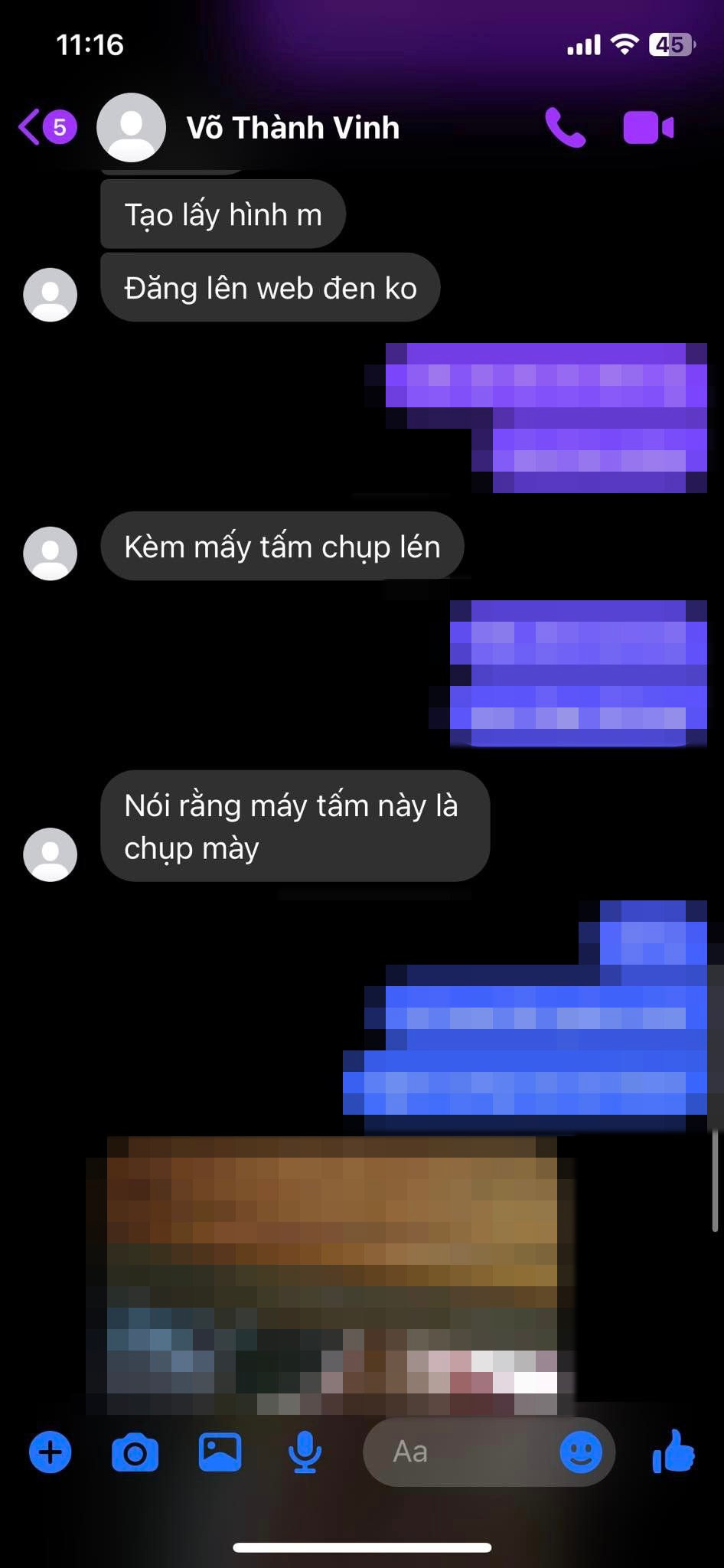 Đối tượng nhắn tin dọa tung ảnh 'nóng'. (Ảnh: chụp màn hình điện thoại)