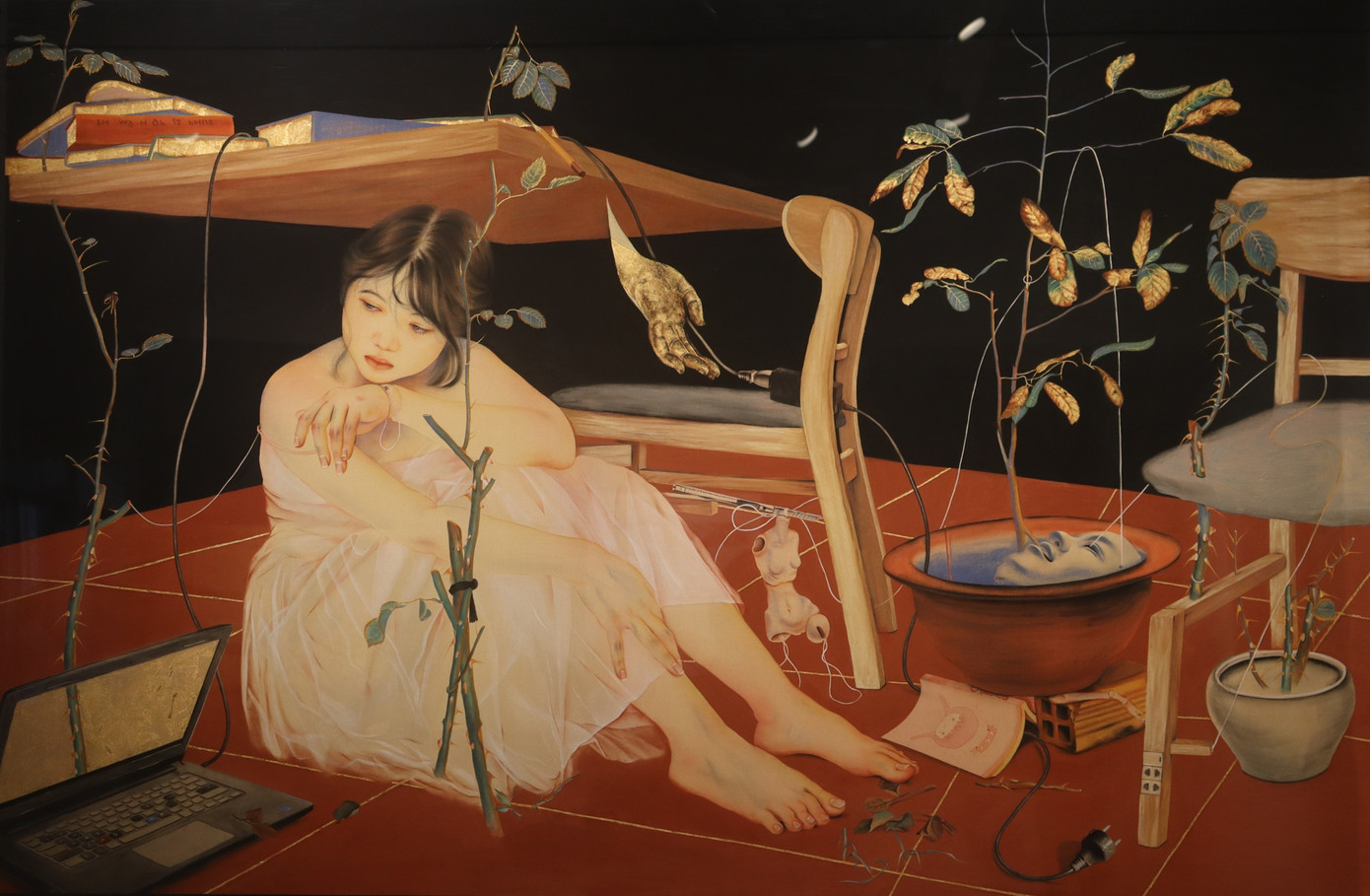 Tác phẩm Work from homescape of mobility của họa sĩ Minh Như, sử dụng màu nước và màu khoáng. Tác phẩm Work from homescape of mobility của họa sĩ Minh Như, sử dụng màu nước và màu khoáng.