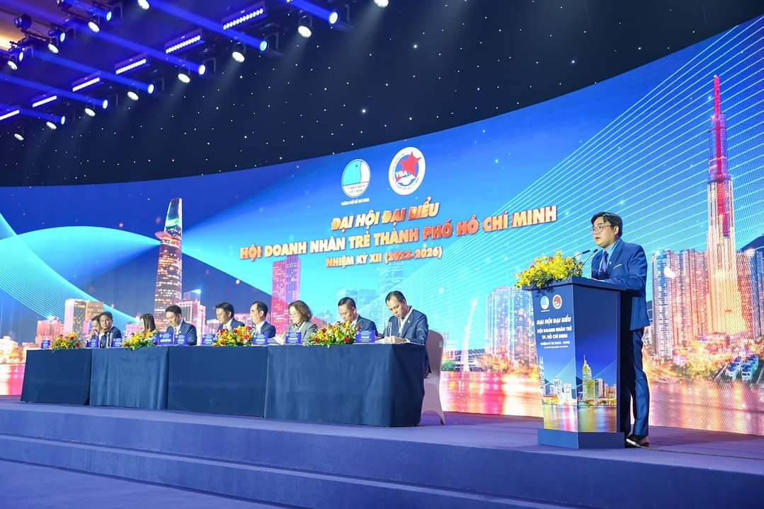 Anh Ngô Minh Hải - Phó Bí thư Thường trực Thành Đoàn, Chủ tịch Hội LHTN TP. HCM phát biểu tại Đại hội.