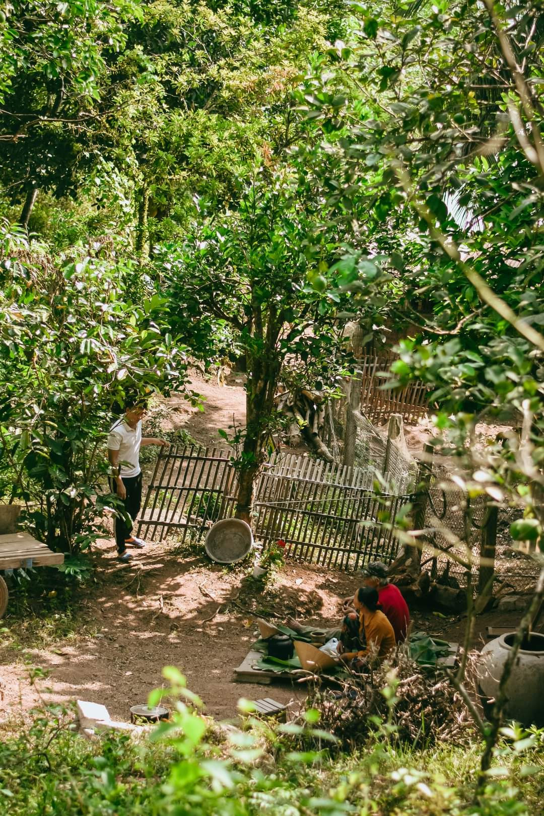 Căn bếp đơn sơ giữa khu vườn tạo nên cảm giác bình yên, thân thuộc.