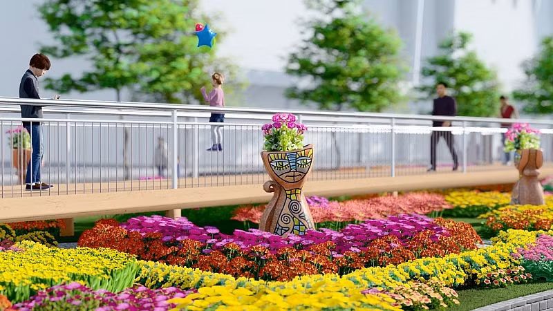 Cầu đi bộ được phối cảnh ấn tượng tại Đường hoa Nguyễn Huệ. (Ảnh: BTC)