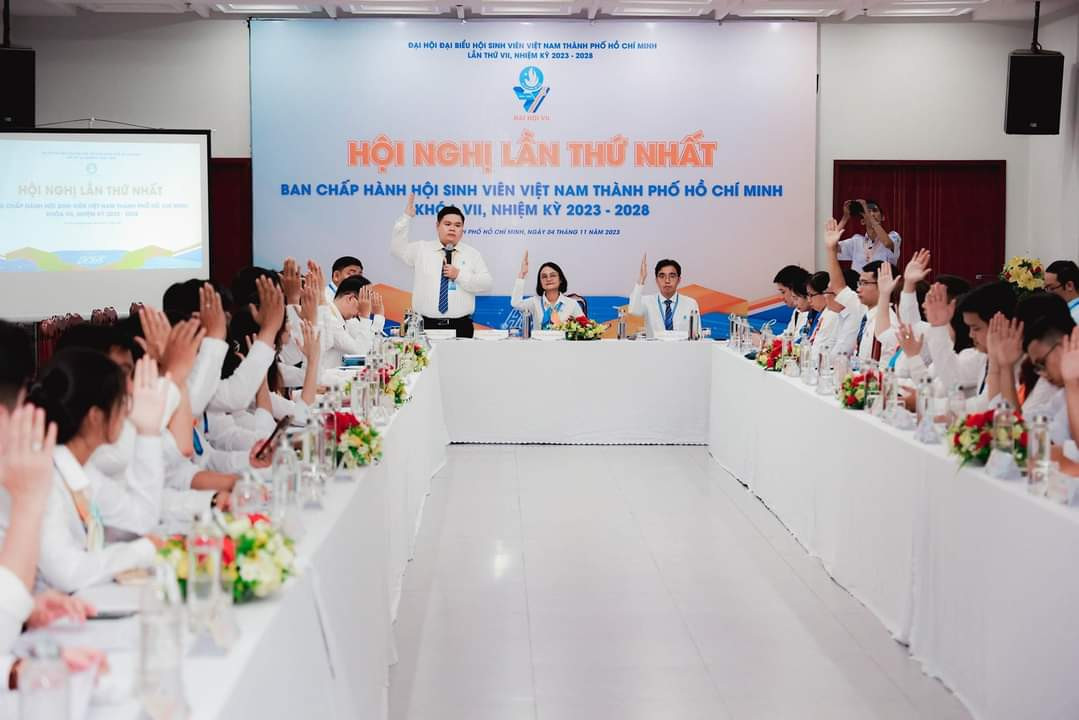 Quang cảnh Hội nghị lần thứ nhất, Ban Chấp hành Hội Sinh viên TP. HCM, nhiệm kỳ 2023 - 2028. (Ảnh: TLTĐ)
