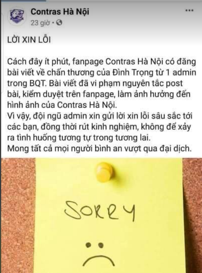 &apos;Lời xin lỗi&quot; của Contras Hà Nội vì bài viết chỉ trích HLV Park Hang-seo?